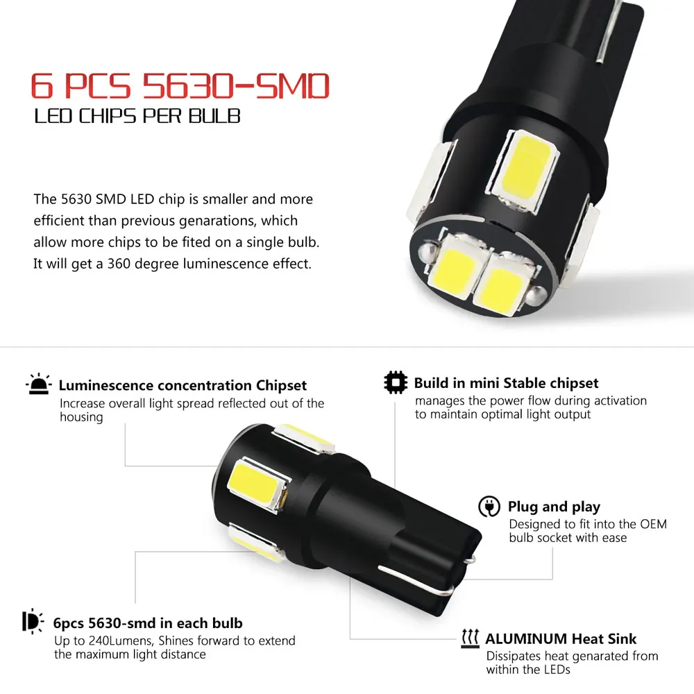 10x T10 LED W5W светодиодные внутренние Автомобильные фары для Honda Civic зеркальные