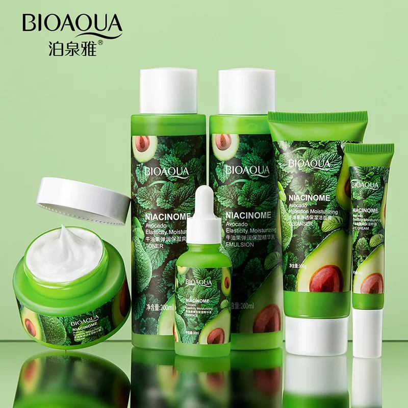 

Bioaqua avocado elastic moisturizing six piece set moisturizing desalination dark circles care products wholesale