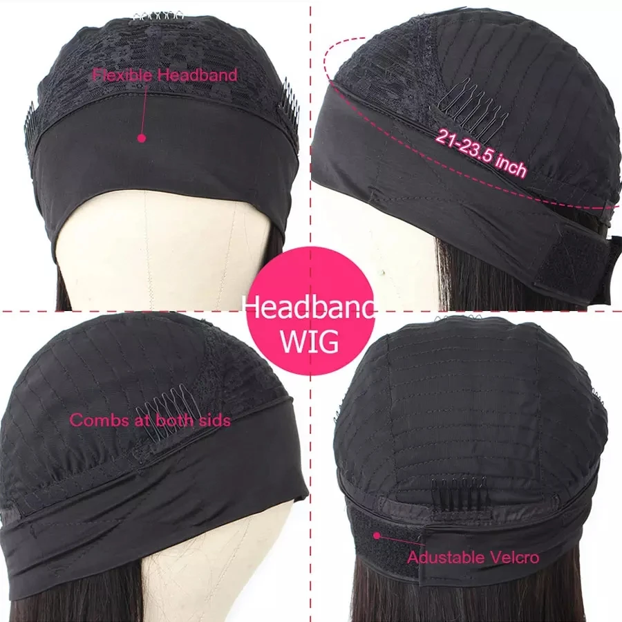 

Straight Headband Wig Human Hair Wigs Brazilian Remy Hair Glueless Full Machine Made Scarf Wigs For Black Women