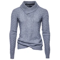mens sweater autumn and winter new mens european and american high street pullover pile collar backing solid color sweater men