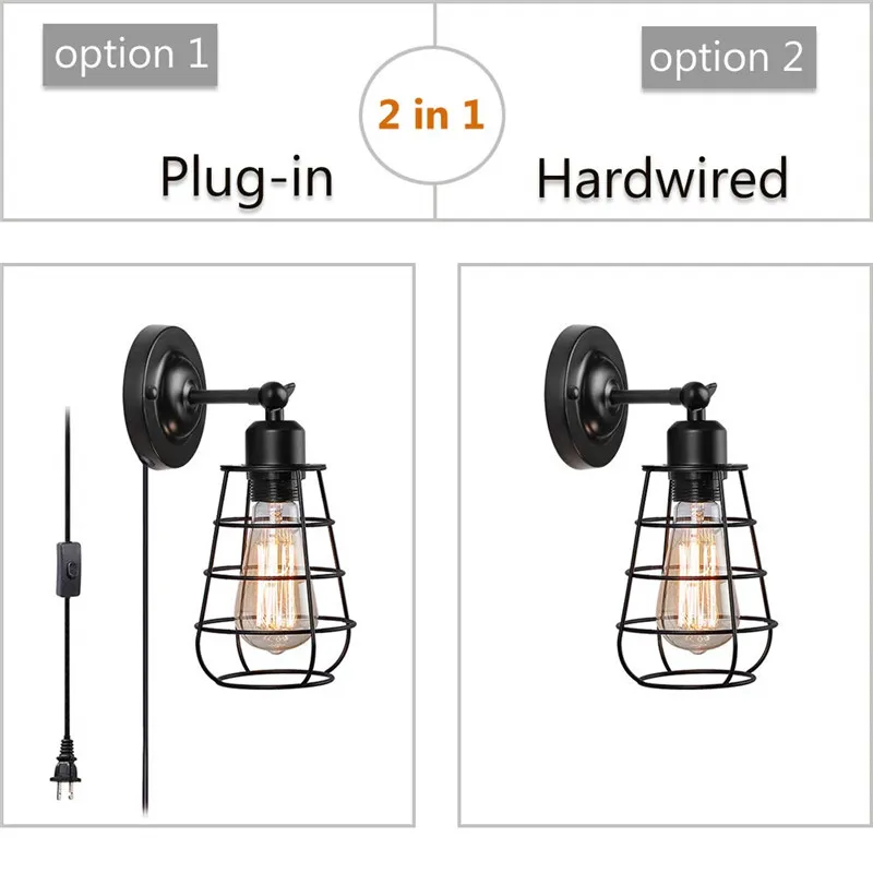 Настенное бра с твердым проводом в стиле индастриал винтажный стильный