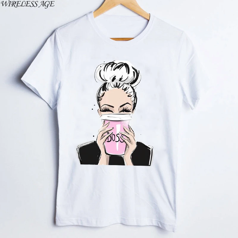 

WIRELESS AGE T Shirt Women Short Sleeve Round Neck Fashion Girl Pattern Printed Loose Casual Women's 2021 Tops New Summer Wild