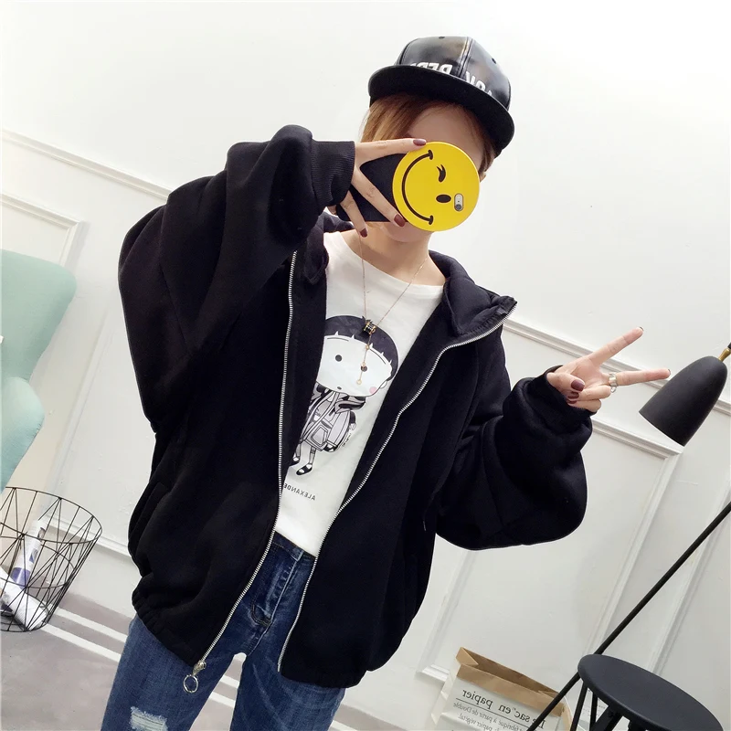 Женская толстовка на молнии черно-белая Свободная Повседневная Толстовка