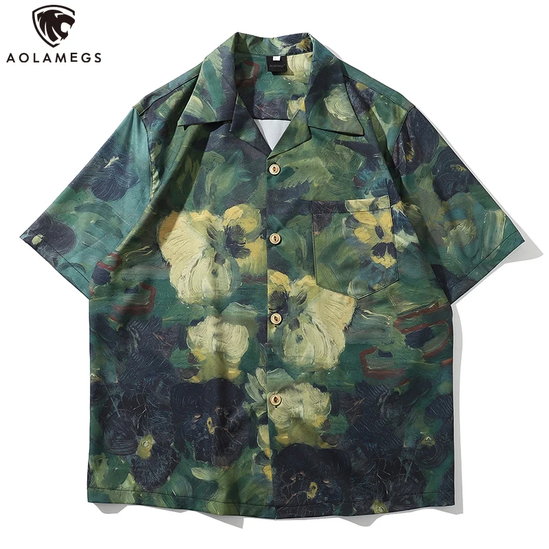 Aolamegs Мужская рубашка с граффити повседневная модная стильная ретро мешковатая