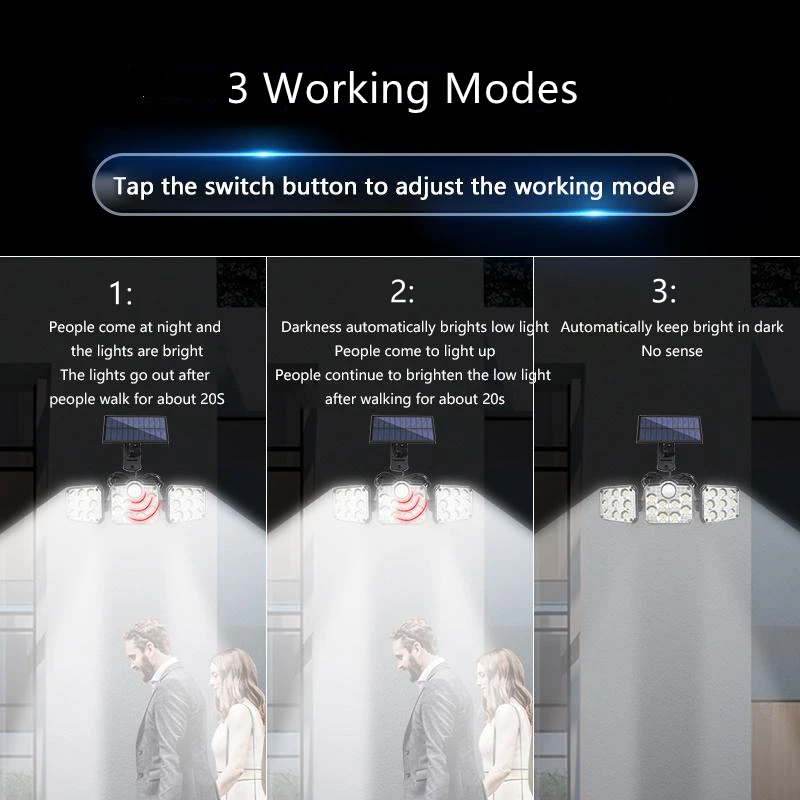 Уличная Светодиодная лампа с питанием от солнечного света и датчиком движения