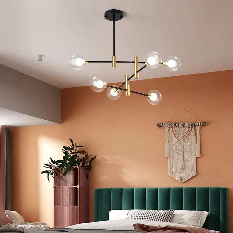 Lámpara colgante nórdica de lujo, Araña de cristal Simple, moderna, de hierro, geométrica, mágica, para dormitorio, restaurante