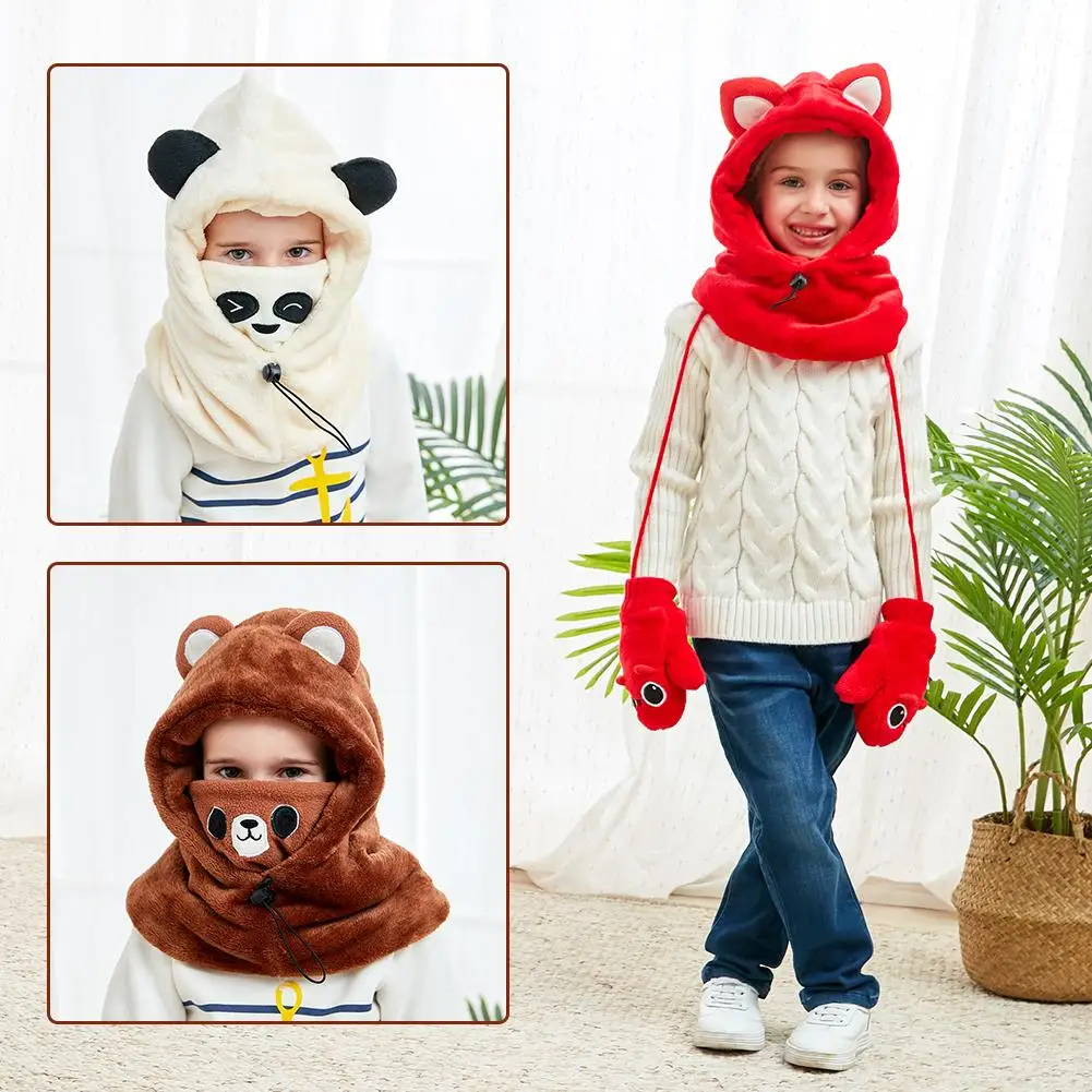 Детский Теплый шарф с капюшоном шапка детская флисовая плотная Зимняя Шапка-бини