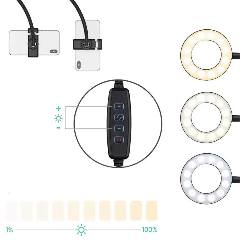 Кольцевой светодиодный светильник с регулируемой яркостью USB-лампа для селфи со