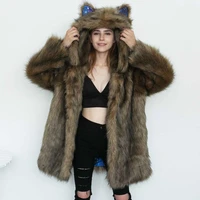 hoodie winter europeanamerican faux fur coat chic girl kawaii loose warmed topcoat high quality womens faux fur overcoat