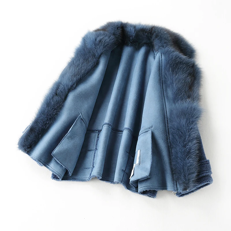 Real Fur Coat Fox Fur Collar Wool Jacket Autumn Winter Coat Women Clothes Korean Vintage Sheep Shearling Women Tops ZT3495