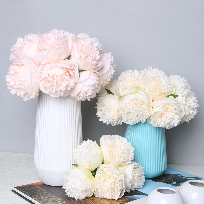 

5 Big Heads/Bouquet Big Peony Artifcial Silk Flower Wedding Bouquet Decor White Peony Home Display Fake Flower Pack hot