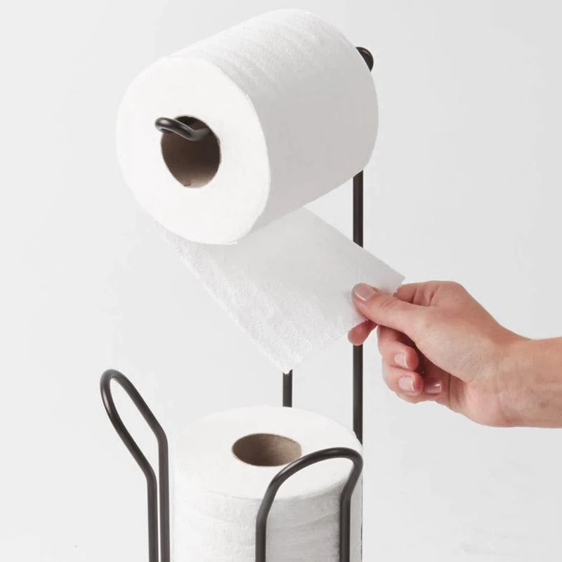 

Stainless Steel Floor Standing Paper Roll Towel Holder Stand Organizer Toilet Paper Rack Bathroom Hardware Vertical Storage Bask