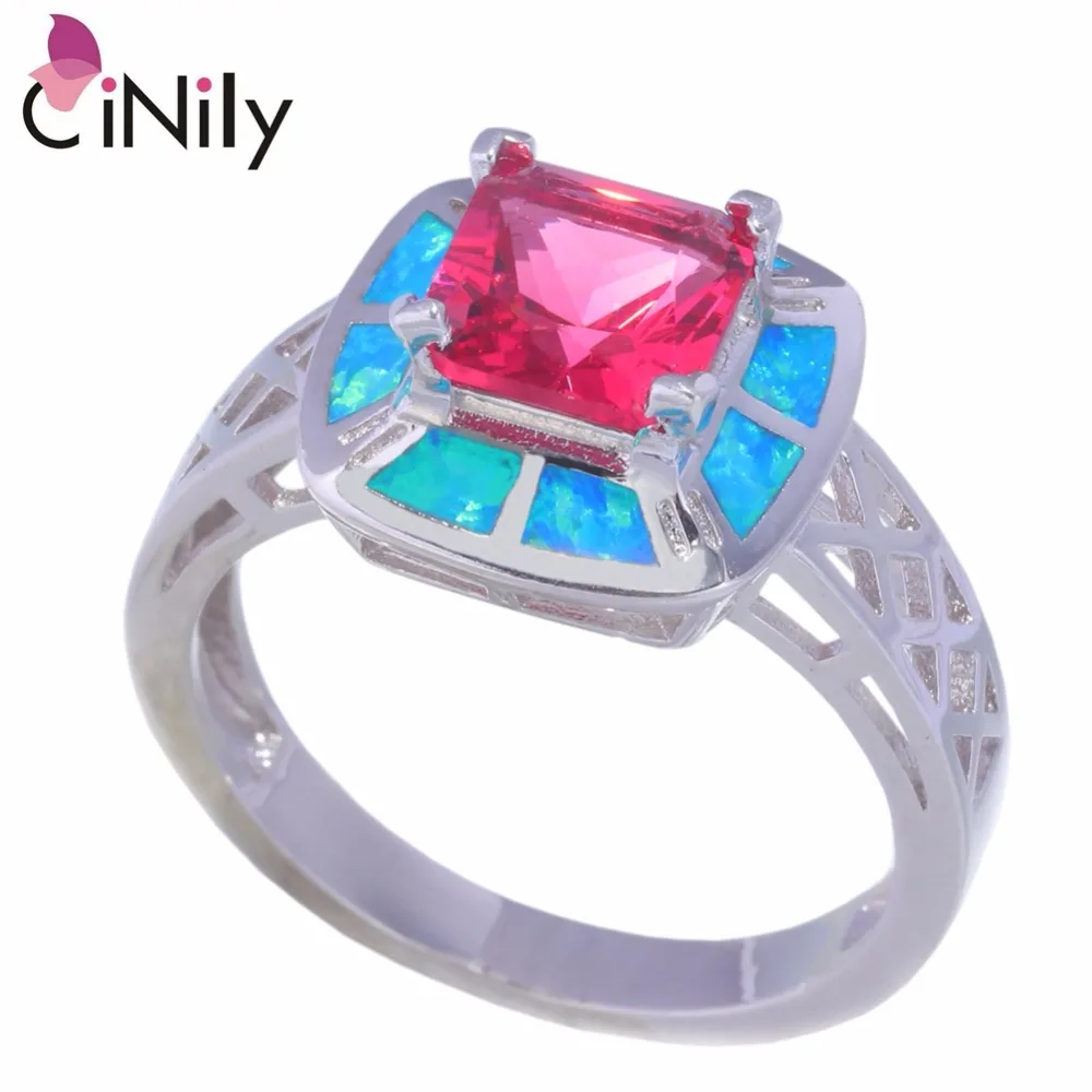 CiNily Created Blue Fire Opal Tourmaline Silver Plated Wholesale Square Shape for Women Jewelry Gift Ring Size 6-9 OJ9313 | Украшения и