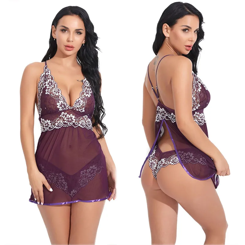 Женский сексуальный ночной сорочка кружева газа Холтер сна Для просмотра нижнего женское ночное платье Неправильный подол пижамный халат нижнее белье.