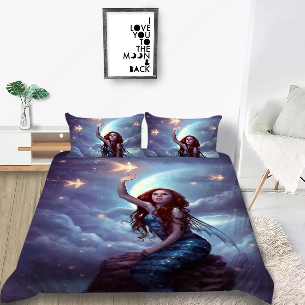 Комплект постельного белья с 3D-принтом русалка красивое очаровательное