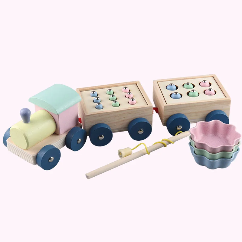 

Kids Educational Pull-Along Train Set Shape Sorter Color Sorting Fishing Toys Stacking Game Montessori Learning Toys Gifts