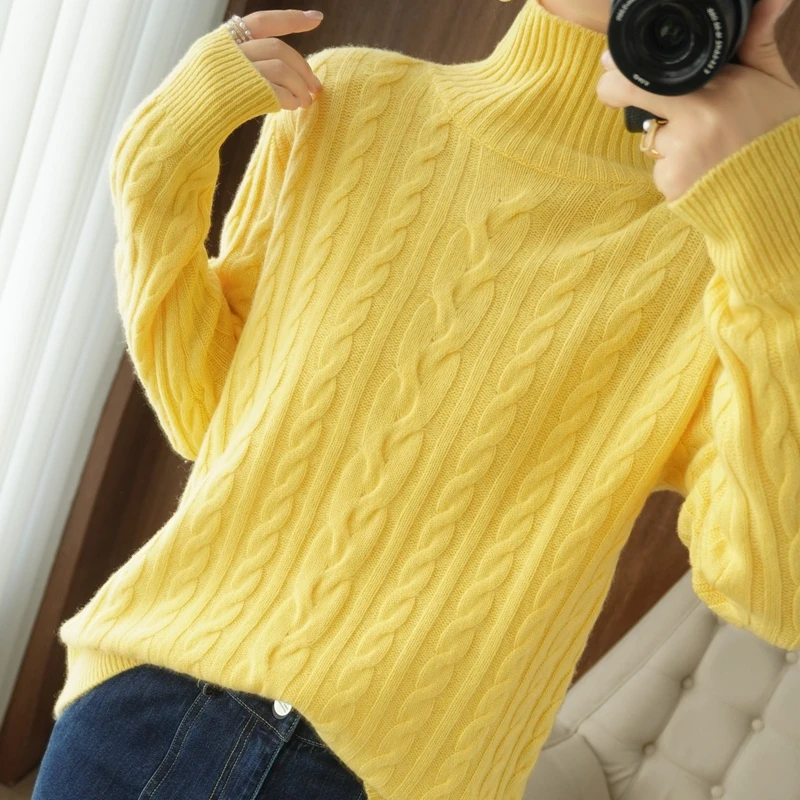 

Sweater Women Turtleneck Pullovers Solid Stretch Korean Top Knit Plus Size Harajuku Fall 2020 Winter Clothes 100% wool Sweaters