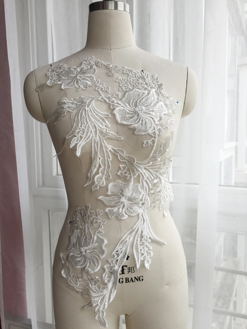 53*35 см серебряные шелковые вышитые кружева большой цветок DIY свадебное платье