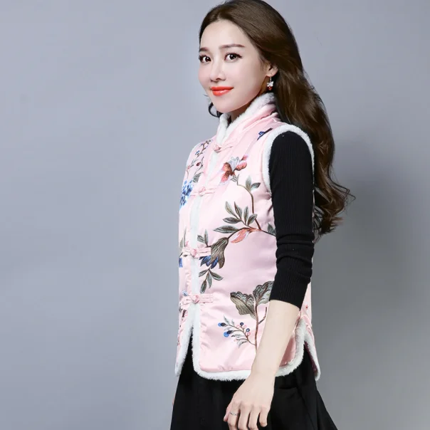 Винтажный жилет с меховым воротником без рукавов Женская куртка на осень и зиму