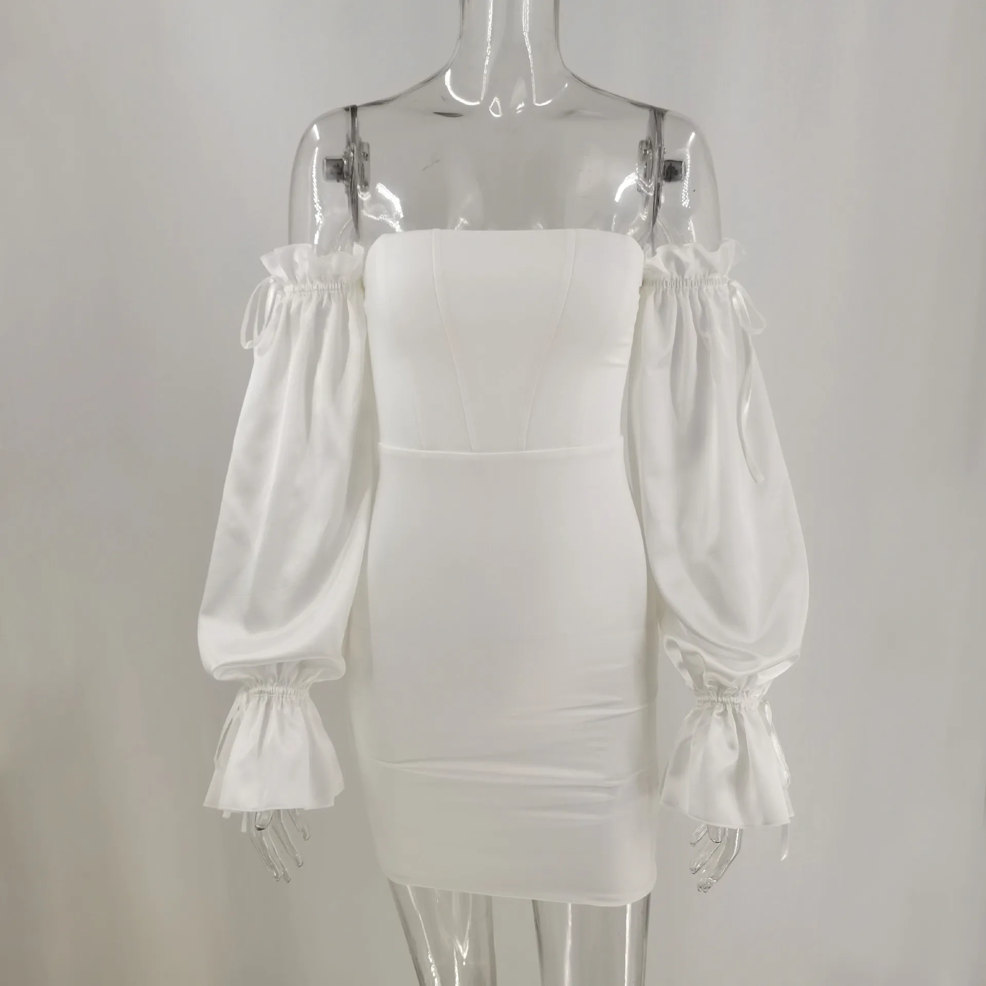 

Sexy Women Off Shoulder Bodycon Dress Female High Waist Spring Dress Ladies Lantern Sleeve Party Dress for OL Vestidos