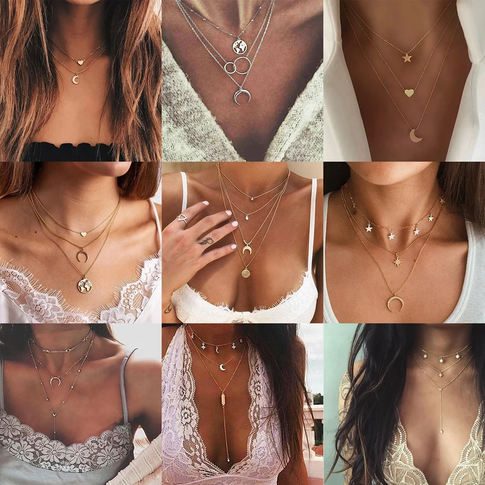 Золотое колье-чокер для женщин длинная луна кулон с кисточками цепочка ожерелья