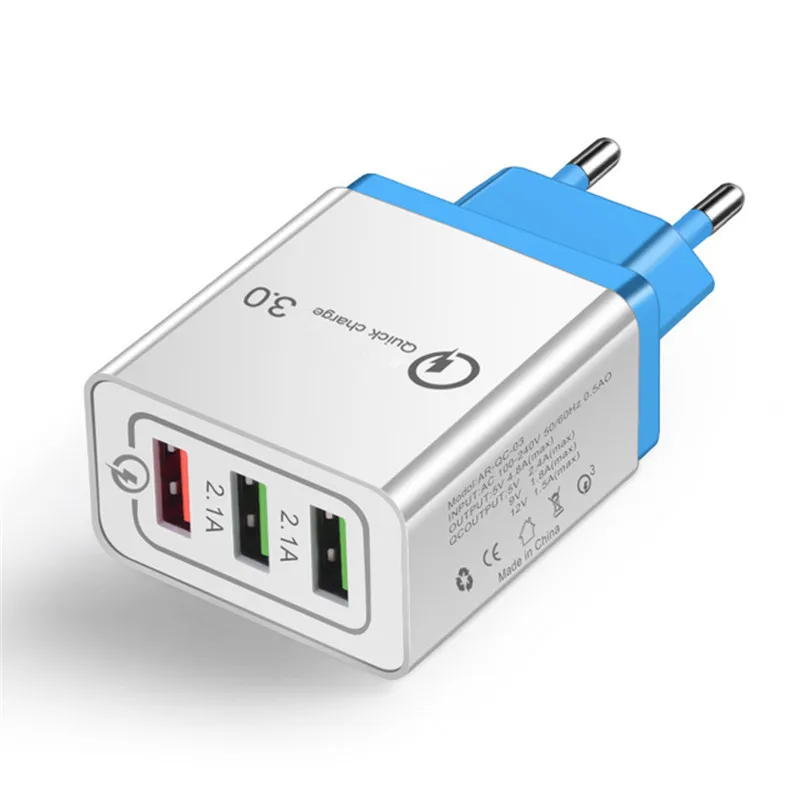 Blue EU 3 порта Быстрая зарядка 3,0 USB зарядное устройство адаптер питания для iPhone/iPad/samsung/Xiaomi/LG/htc мобильных телефонов QC3.0 быстрое зарядное устройство для путешествий - Тип штекера: Blue EU