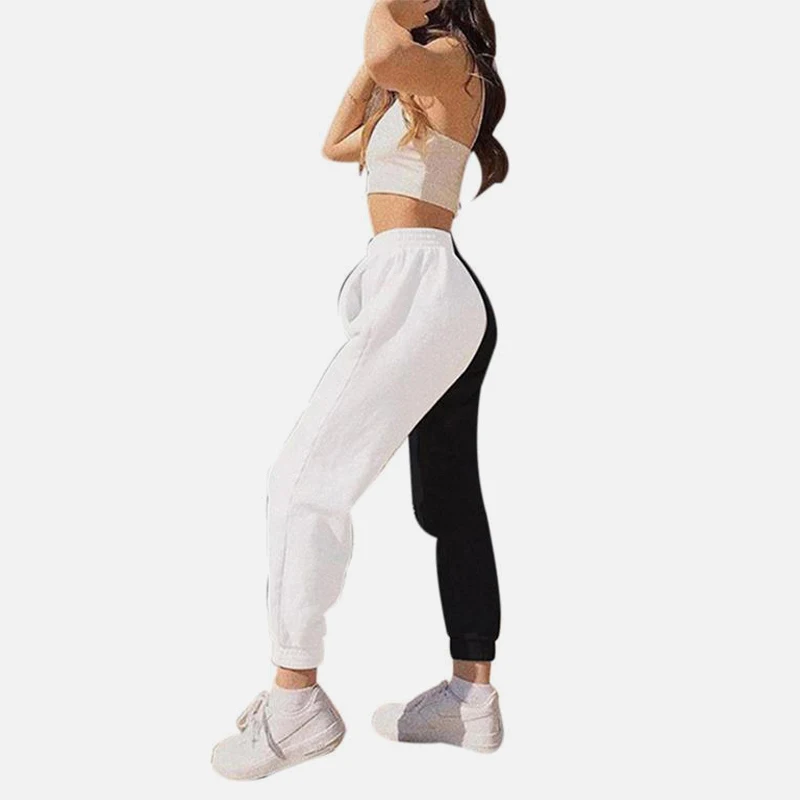 Черно белые брюки в стиле хип хоп женские повседневные спортивные штаны с