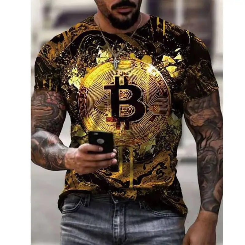 

New fashion men's comfortable T-shirt short-sleeved summer casual O-neck T-shirt 3D Bitcoin printing street men's T-shirt XXS-6X