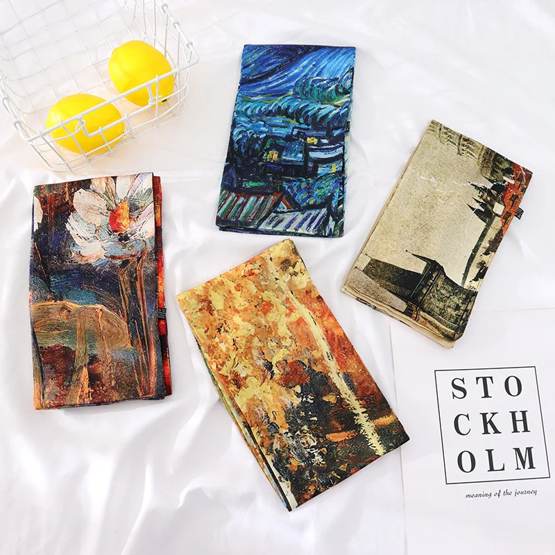 

2021 Summer 148*13 Bind Scenic Print Neck Silk Scarf Ribbon Hair Belt Joker Scarf Small Thin Scarf For Women
