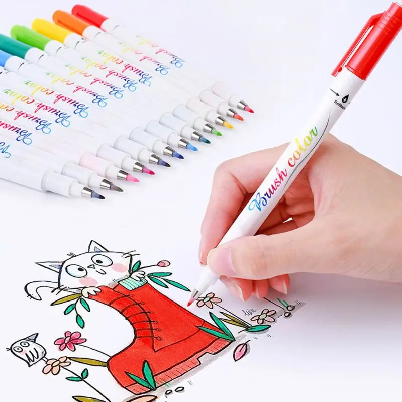 

12 Fluorescent Colors Calligraphy Marker Brush Pens Small Regular Script Art Drawing Signature Painting
