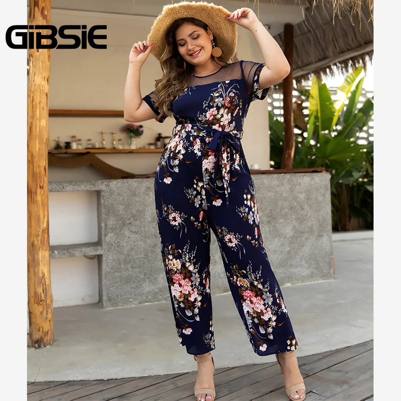 GIBSIE сетчатый лоскутный цветочный принт праздник Бохо комбинезон для женщин 2020