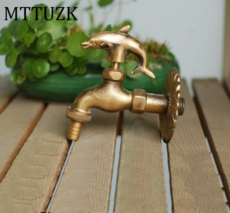 antique dolphin Наружный декоративный садовый кран в форме животного бибкок зеленый/античный латунный кран для швабра/садовый смеситель в форме животных - Цвет: antique dolphin