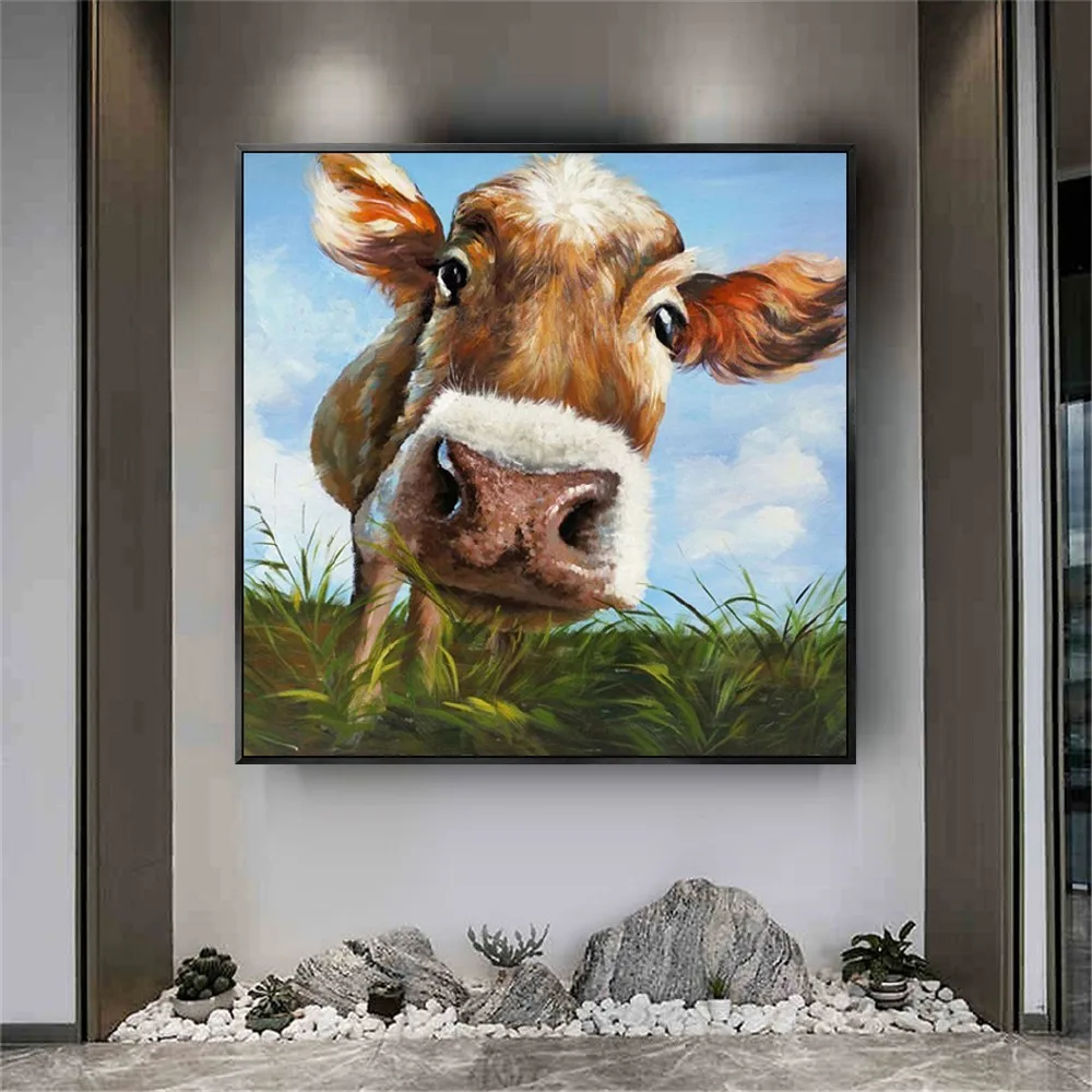 

China Skills Artist 100% Hand Painted High Quality Bull Oil Painting On Canvas Handmade Animal For Living Room Bedroom Decor Aat