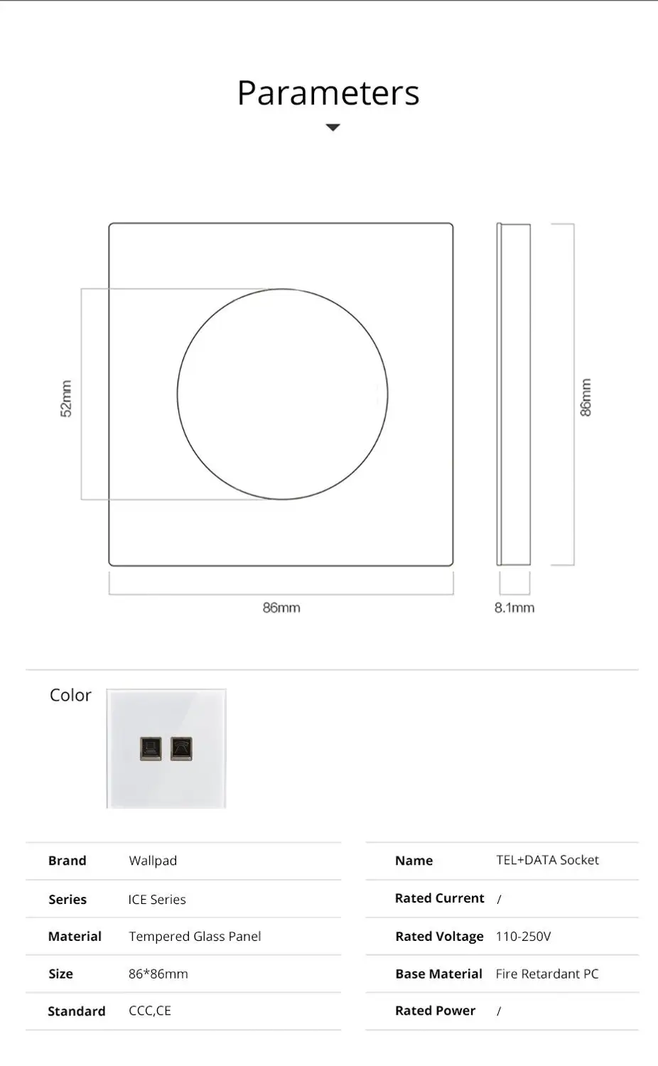 Розетка L6 из белого стекла для телефона RJ11 Data CAT6 Jack настенная розетка закаленного
