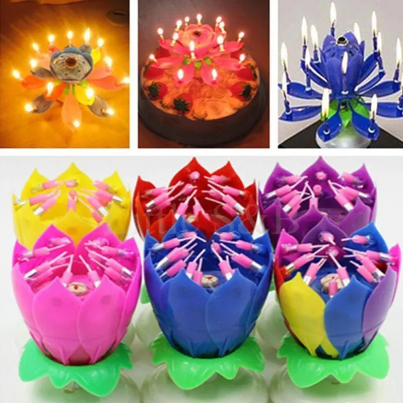 

Инновационная Праздничная Свеча для торта, музыкальный цветок лотоса, вращающаяся свеча на день рождения, сделай сам, украшение для торта для вашей семьи, друзей