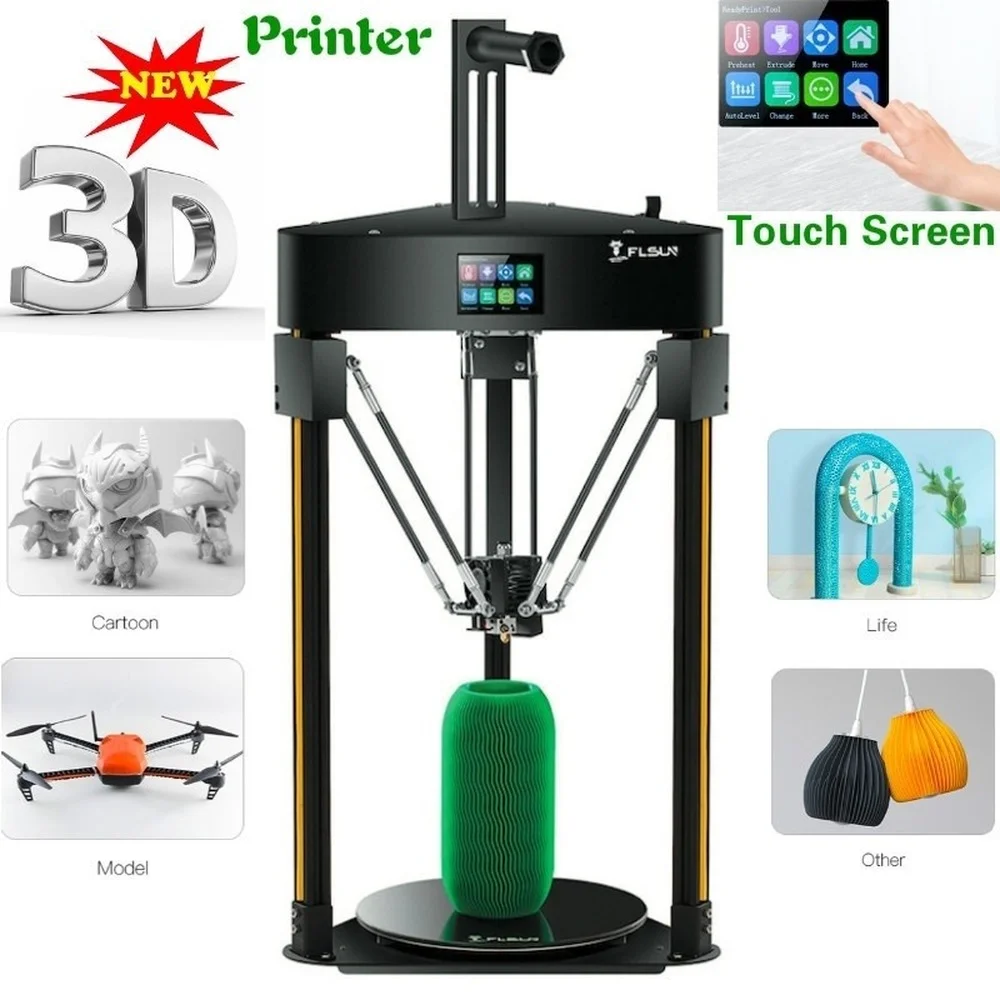 

FLSUN Delta 3D-принтер Q5, высокоскоростной 3d принтер с функцией возобновления печати, автовыравнивание, сенсорный экран, размер печати 200x200 мм