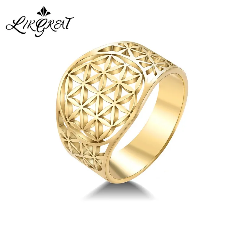 LIKGREAT элегантное кольцо с золотым цветком жизни для женщин викингов винтажные
