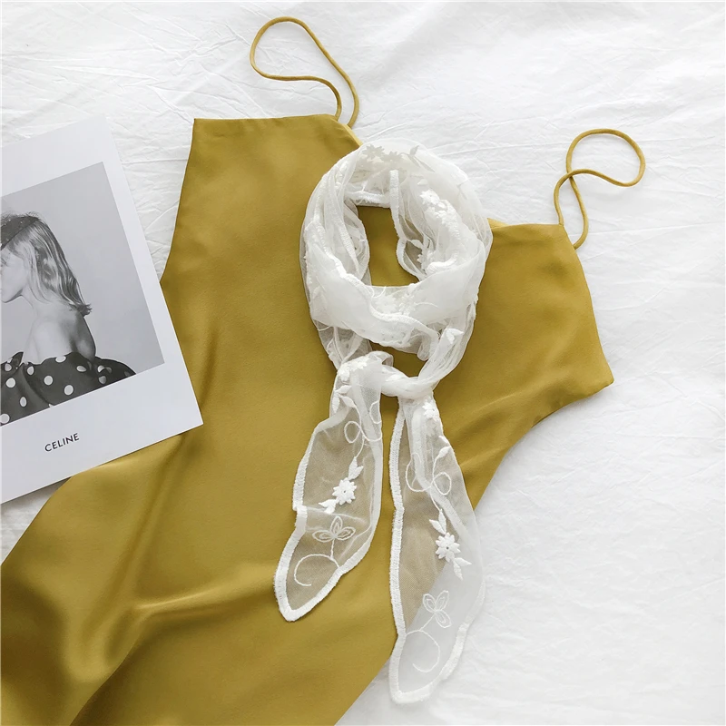 Кружевной треугольный шарф с вышивкой 25x140 см женский элегантный однотонный для