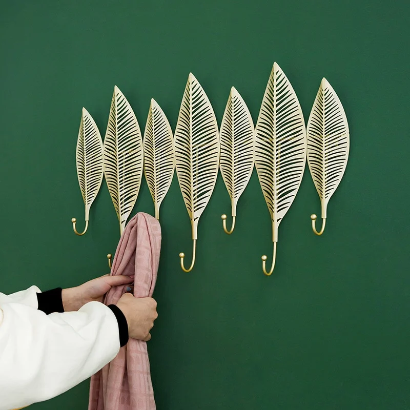 Gancho de hoja de metal n&oacute;rdico para sala de estar, gancho colgante para porche, ropa, decoraci&oacute;n de pared para habitaci&oacute;n, accesorio para llaves-1