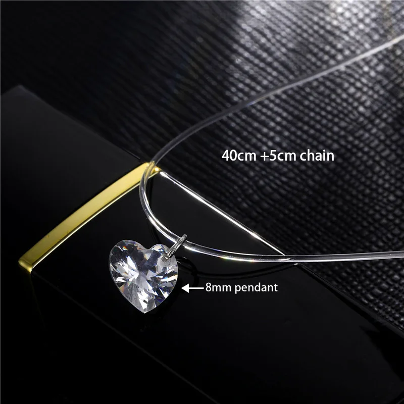 Heart Crystal Новое прозрачное рыболовное ожерелье женское серебряное невидимое ожерелье цепочка женское Русалка стразы колье-чокер - Окраска металла: Heart Crystal