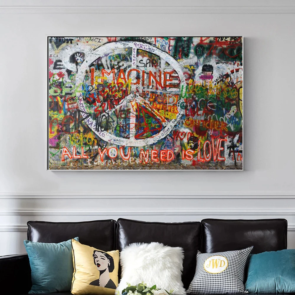 

Lennon Wall Graffiti Street Art Canvas Painting Posters And Prints Abstract Love Wall Art Pictures Cuadros for Living Room Decor
