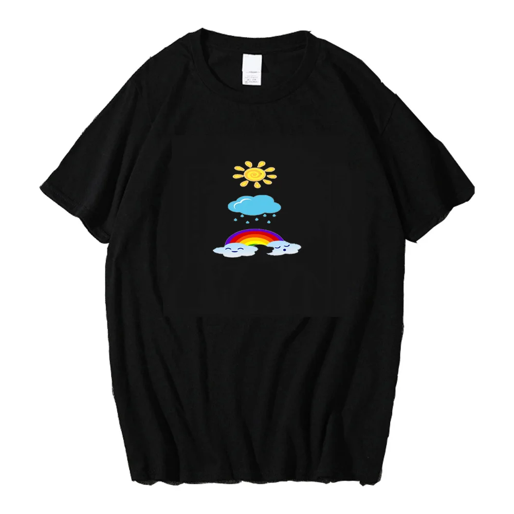 Футболка мужская оверсайз с рисунком радуги и облаков эстетичная дышащая