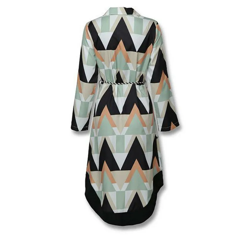 

Women Wave Printed Asymmetrical Dresses Boho Fashion Long Sleeve Shirt Sundress Autumn Summer Holiday beach vestido clothing XXL