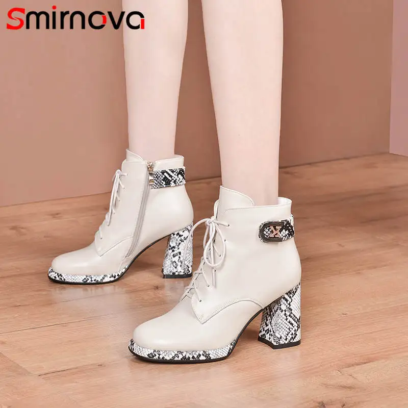 Smirnova Plus size 34-43 Genuine leather boots women lace up round toe platform office lady dress shoes ankle | Обувь