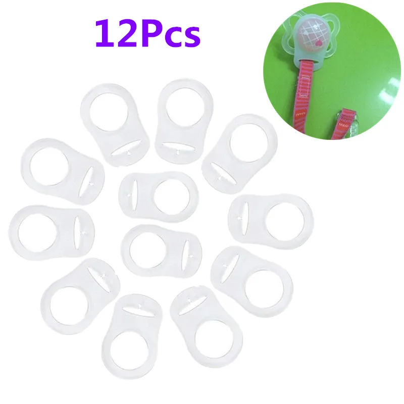 12Pcs Ring Button Style Pacifier Adapter Soft Silicone Baby Pacifier Dummy Pacifier Holder Clip Adapter for Baby MAM Soother Tra