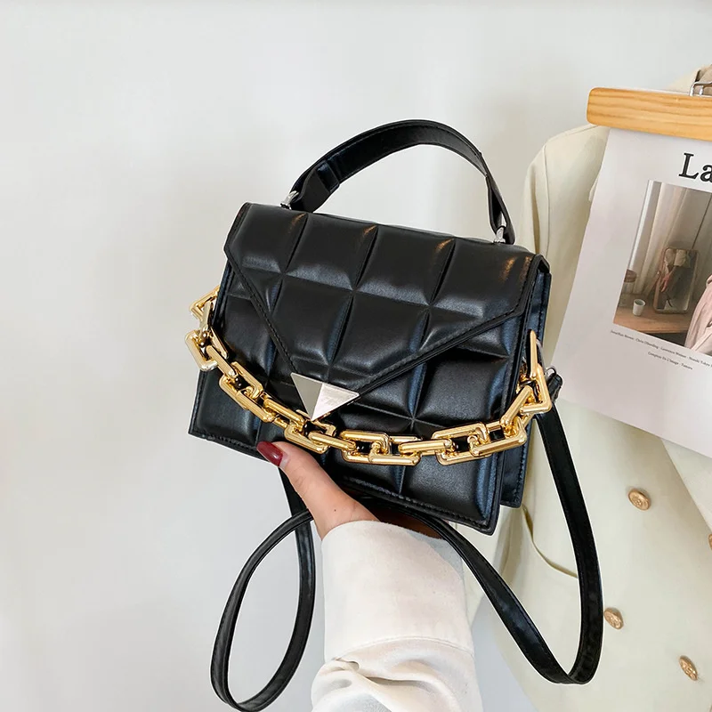 

New solid color chain small square bag diamond lattice embroidered thread foreign style simple single Shoulder Messenger Bag