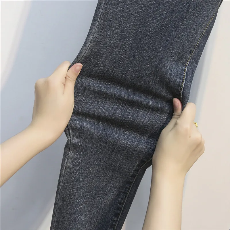 

JUJULAND woman skinny high waiste blue pencil pants casual style plus size jeans 9021