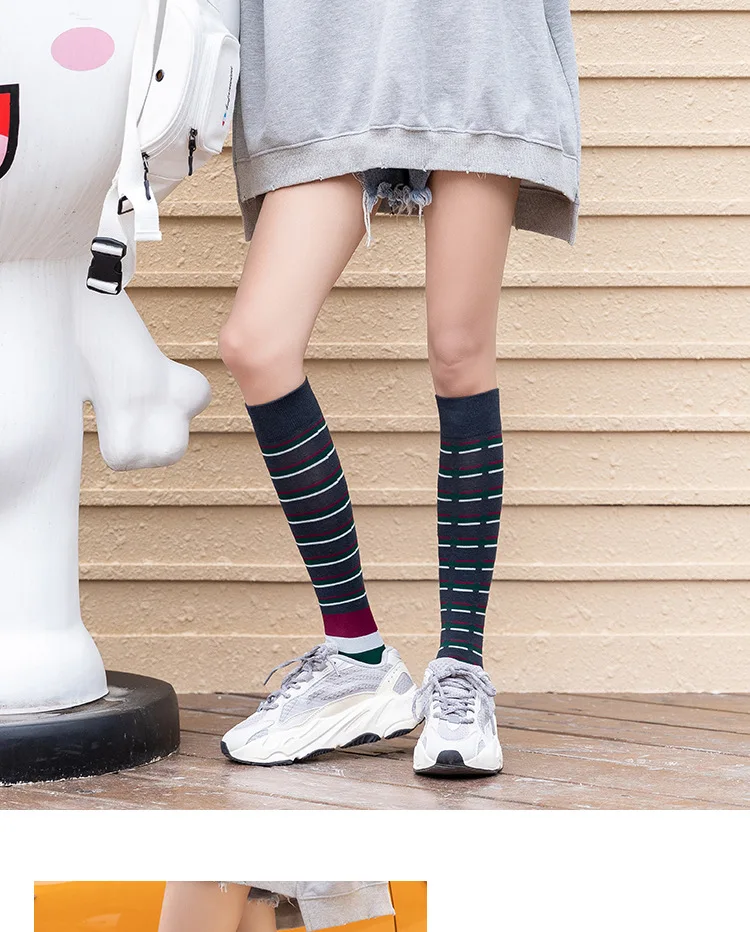 Длинные хлопковые носки для женщин до колен женские полосатые длинные дышащие