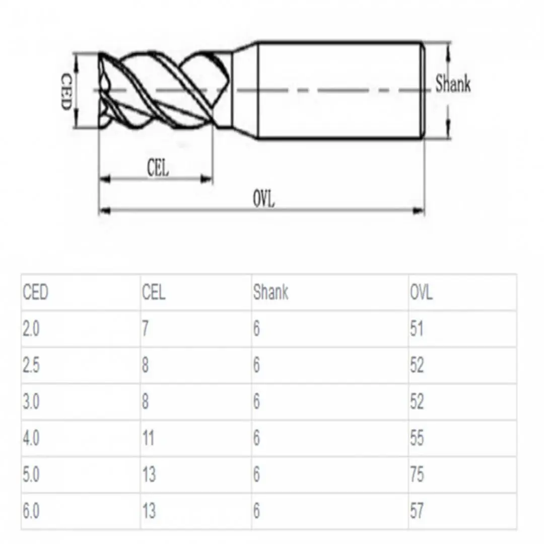 

6PCs 2 - 6mm 4 Flute Milling Cutter HSS End Mills Engraving Tools