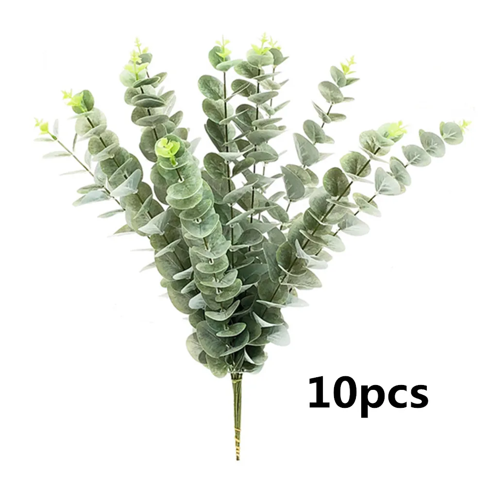 10pcs 4 шт. искусственный эвкалипт лист ПВХ Цветочный стволовых искусственной зелени эвкалипта лист для Свадебная вечеринка коробки и шкатулки декоративные ручной работы Поддельные растения - Цвет: 10pcs